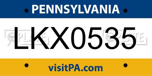 LKX0535 Pennsylvania License Plate