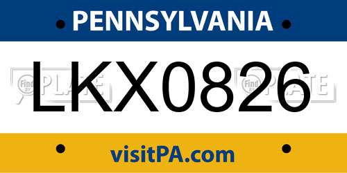 LKX0826 Pennsylvania License Plate