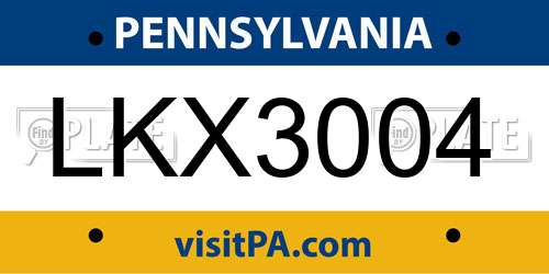 LKX3004 Pennsylvania License Plate