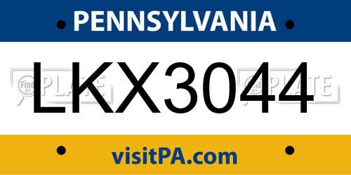 LKX3044 Pennsylvania License Plate