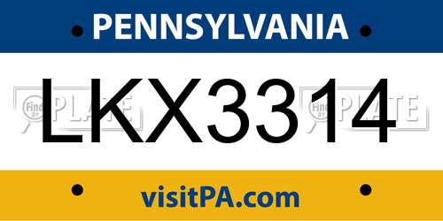 LKX3314 Pennsylvania License Plate