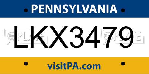 LKX3479 Pennsylvania License Plate