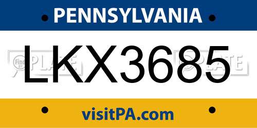 LKX3685 Pennsylvania License Plate