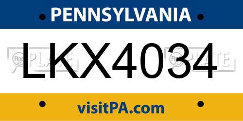 LKX4034 Pennsylvania License Plate