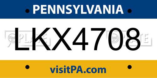 LKX4708 Pennsylvania License Plate