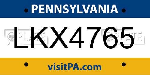 LKX4765 Pennsylvania License Plate