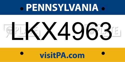 LKX4963 Pennsylvania License Plate