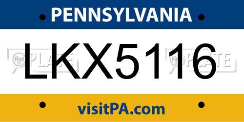 LKX5116 Pennsylvania License Plate