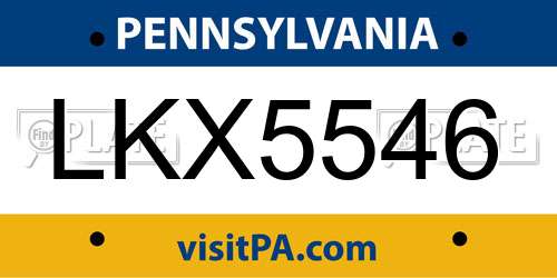 LKX5546 Pennsylvania License Plate