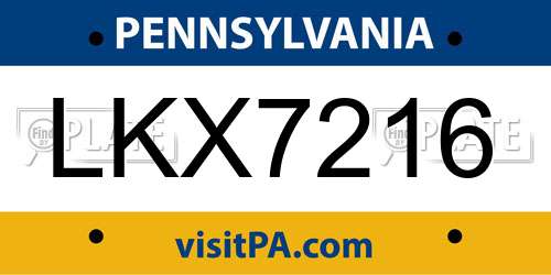 LKX7216 Pennsylvania License Plate