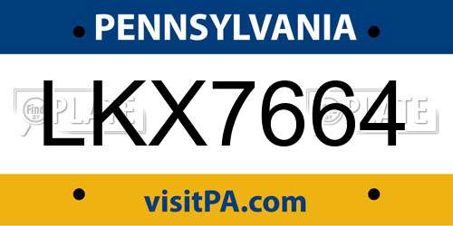 LKX7664 Pennsylvania License Plate