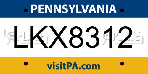 LKX8312 Pennsylvania License Plate