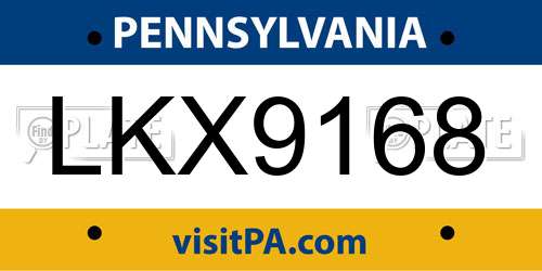 LKX9168 Pennsylvania License Plate