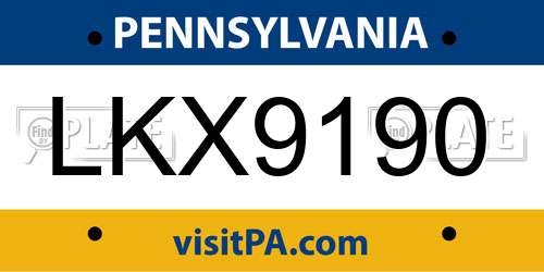 LKX9190 Pennsylvania License Plate