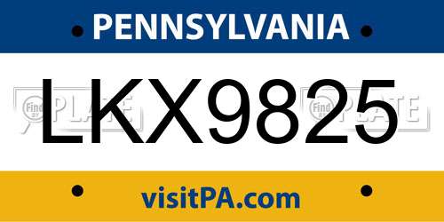 LKX9825 Pennsylvania License Plate