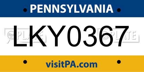LKY0367 Pennsylvania License Plate