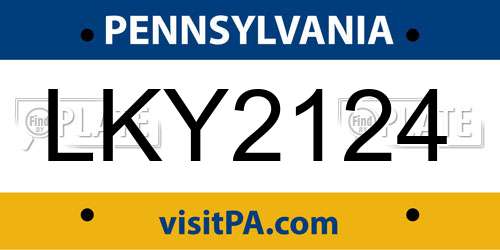 LKY2124 Pennsylvania License Plate