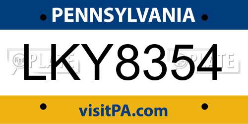 LKY8354 Pennsylvania License Plate