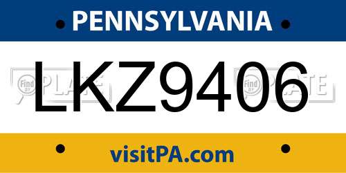 LKZ9406 Pennsylvania License Plate