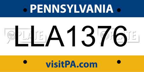 LLA1376 Pennsylvania License Plate