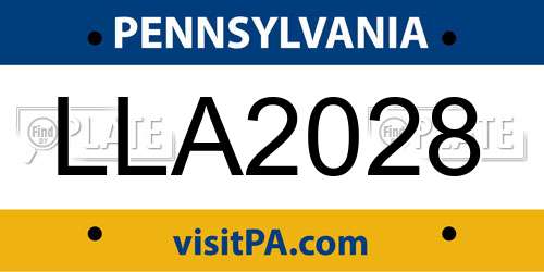 LLA2028 Pennsylvania License Plate