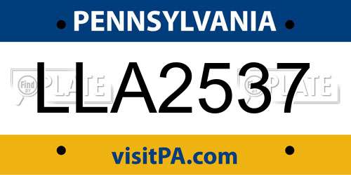 LLA2537 Pennsylvania License Plate
