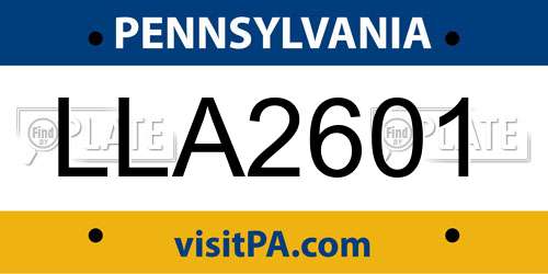 LLA2601 Pennsylvania License Plate