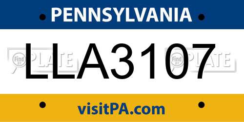 LLA3107 Pennsylvania License Plate