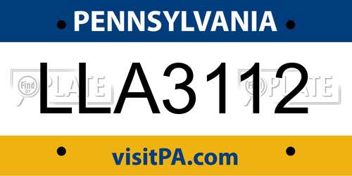 LLA3112 Pennsylvania License Plate