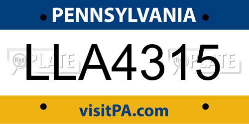 LLA4315 Pennsylvania License Plate