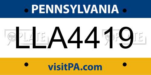LLA4419 Pennsylvania License Plate