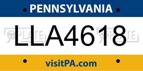 LLA4618 Pennsylvania License Plate