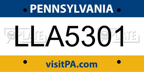 LLA5301 Pennsylvania License Plate