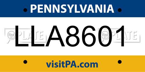 LLA8601 Pennsylvania License Plate