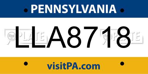 LLA8718 Pennsylvania License Plate
