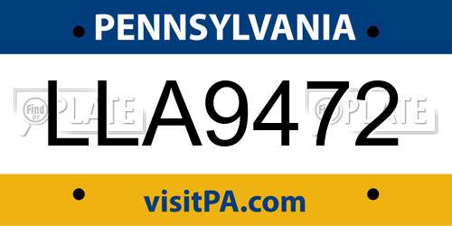 LLA9472 Pennsylvania License Plate
