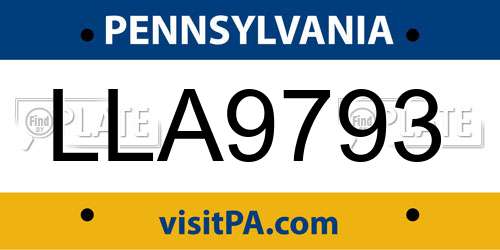 LLA9793 Pennsylvania License Plate