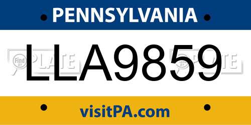 LLA9859 Pennsylvania License Plate