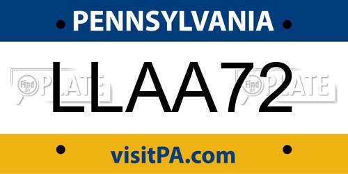 LLAA72 Pennsylvania License Plate