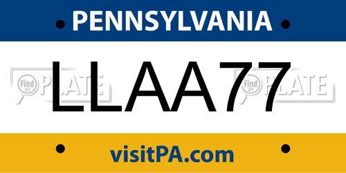 LLAA77 Pennsylvania License Plate