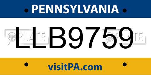 LLB9759 Pennsylvania License Plate