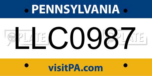 LLC0987 Pennsylvania License Plate