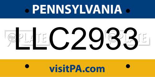 LLC2933 Pennsylvania License Plate