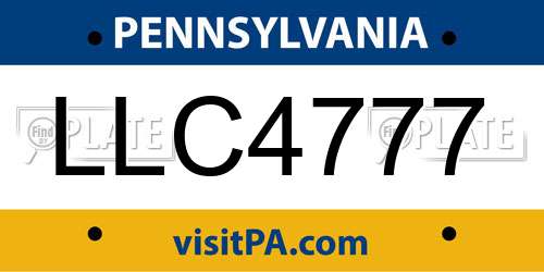 LLC4777 Pennsylvania License Plate