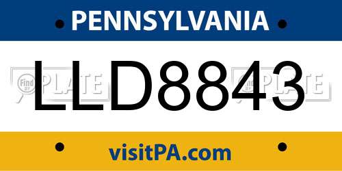 LLD8843 Pennsylvania License Plate