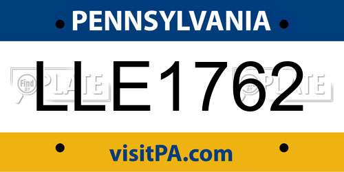 LLE1762 Pennsylvania License Plate