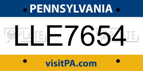 LLE7654 Pennsylvania License Plate