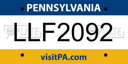 LLF2092 Pennsylvania License Plate