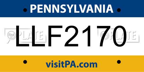 LLF2170 Pennsylvania License Plate
