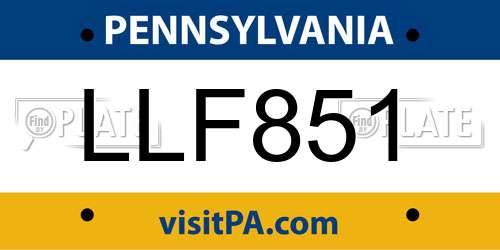 LLF851 Pennsylvania License Plate